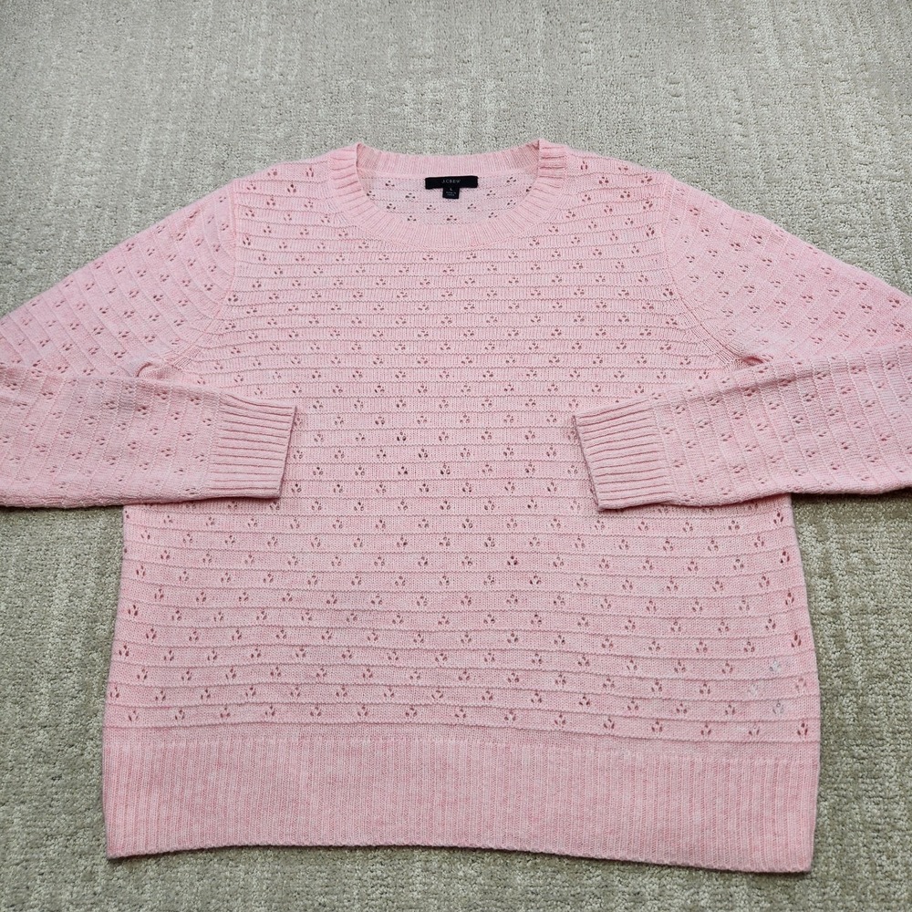 J Crew Sweater Women Large Birdseye Knit Wool Alpaca Blend Pointelle Crewneck - Picture 3 of 10